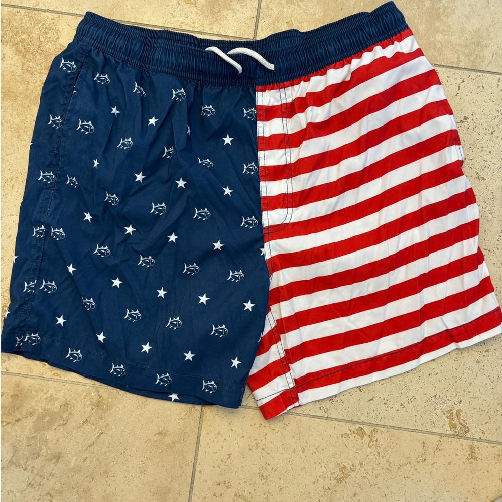 Southern Tide Blue and Red Swim Shorts